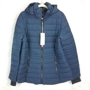 NEW Slowtown Women's XL Hooded Lightweight Puffer Jacket Coat in Navy Blue NWT